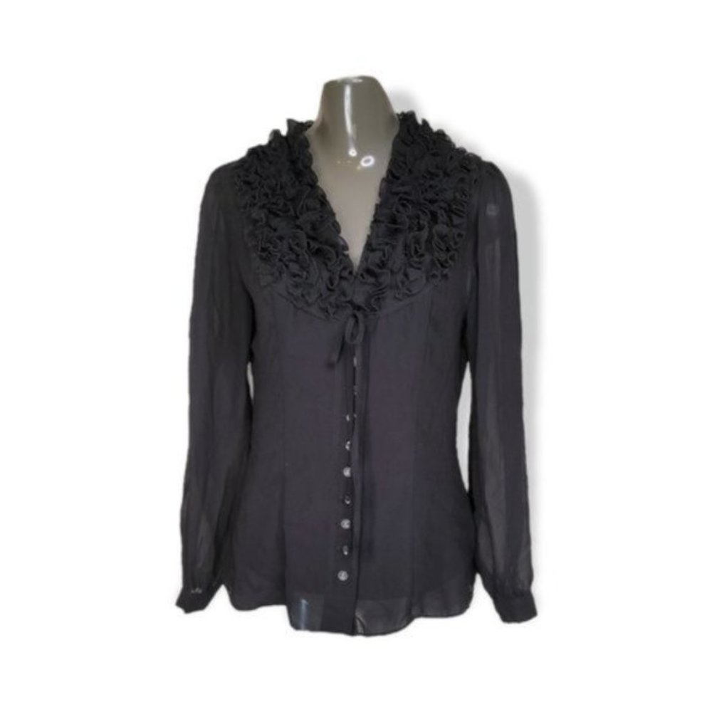 DM New York Women's Black Long Sleeves Button Up Sheer Top with Tank Size Medium